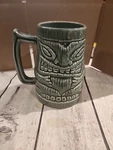 Large Green Tiki Stein Mug Hawaiian Ceramic Fender Guitar California Hula Lounge. Fixed Price $70.00.