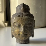 Chinese Antique Carved Stone Buddha Head Sculpture Heavy Gold Guild Asian Statue. Fixed Price $485.00.