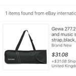 Gewa 277.210 Music Stand Bag 54 X 16 Cm Black Gig. Fixed Price $62.99.