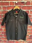 Vintage Fender Guitar Button Down Short Sleeve Work Shirt Embroidered Tiki. Fixed Price $44.95.