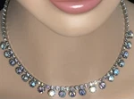 Art Deco Blue Iris Glass Necklace Bracelet Ab Peacock Czech Crystals Silver Tone. Fixed Price $289.00.