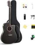 Donner 41" Acoustic Electric Guitar Beginner Kit W/ Tuner Capo Picks Black. Fixed Price $115.00.