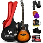 Acoustic Guitar 41 Full Size Cutaway Steel String Sunburst Pyle Ashtree Open. Fixed Price $179.99.